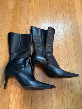 Pulse Black Pointed-Toe Mid-Calf Stiletto Boots